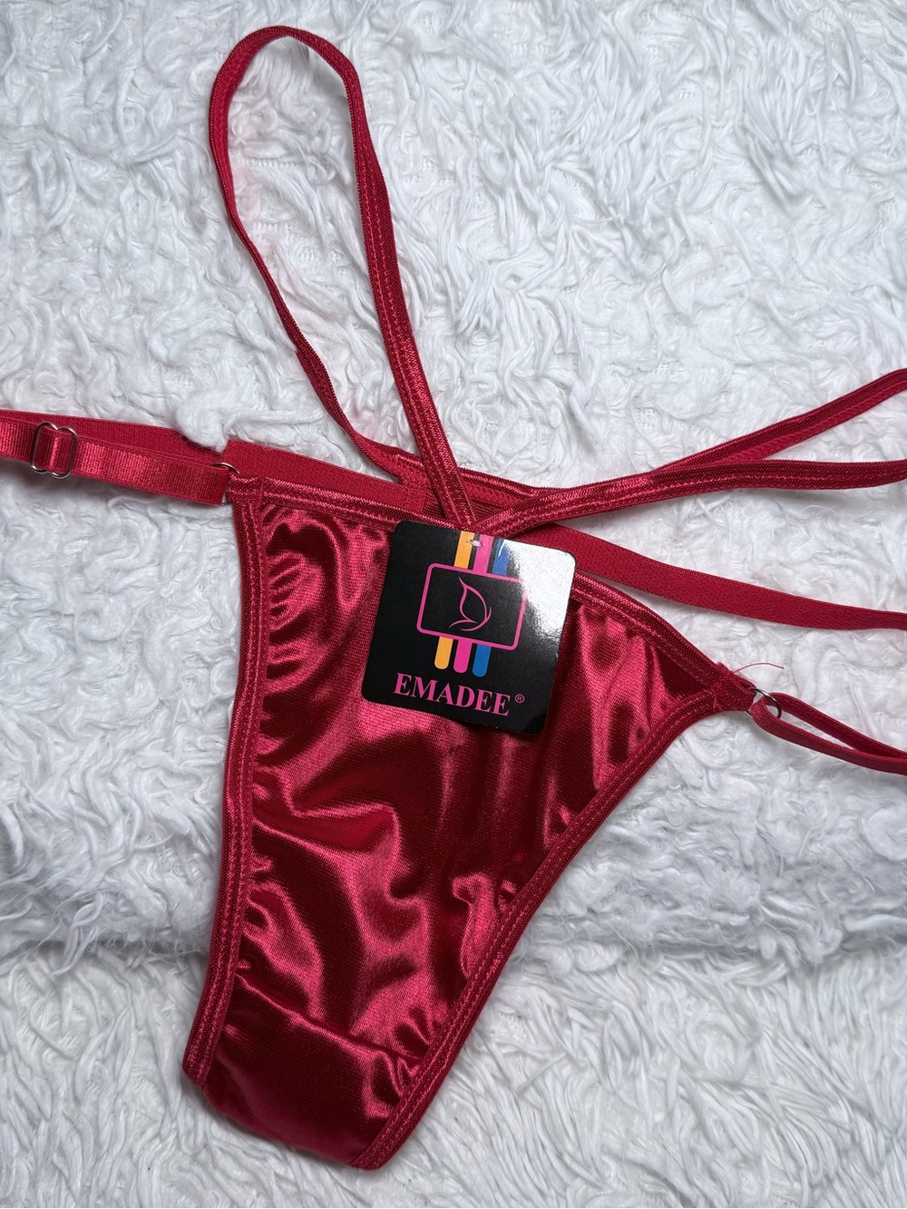 Women's Satin Strappy Thong Panty - Red.
